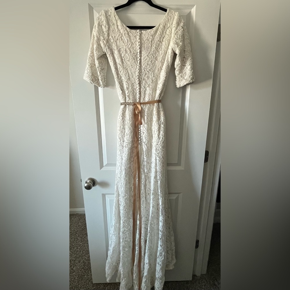 Maggie Sottero Ivory Lace Gown with Gold Accents - Picture 2 of 8